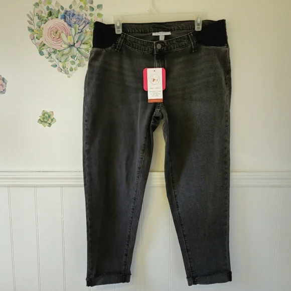 Isabel Maternity Jeans Charcoal Power Stretch Denim Raw Hem Side Panel Elastane - Picture 3 of 7